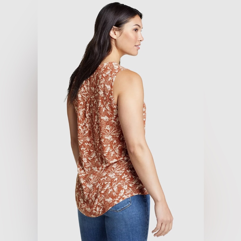 Eddie Bauer Shirt Womens Size S Brown Rivierah Tank Top Palm Print Blouse - Picture 2 of 7